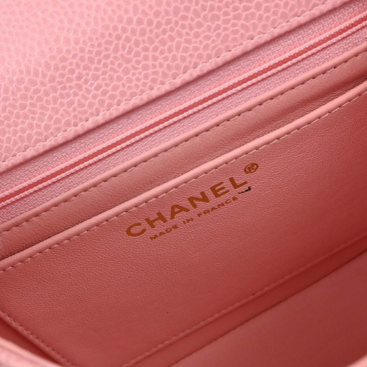Chanel Pink Caviar Skin Mini Classic Square Flap Shoulder Bag 17