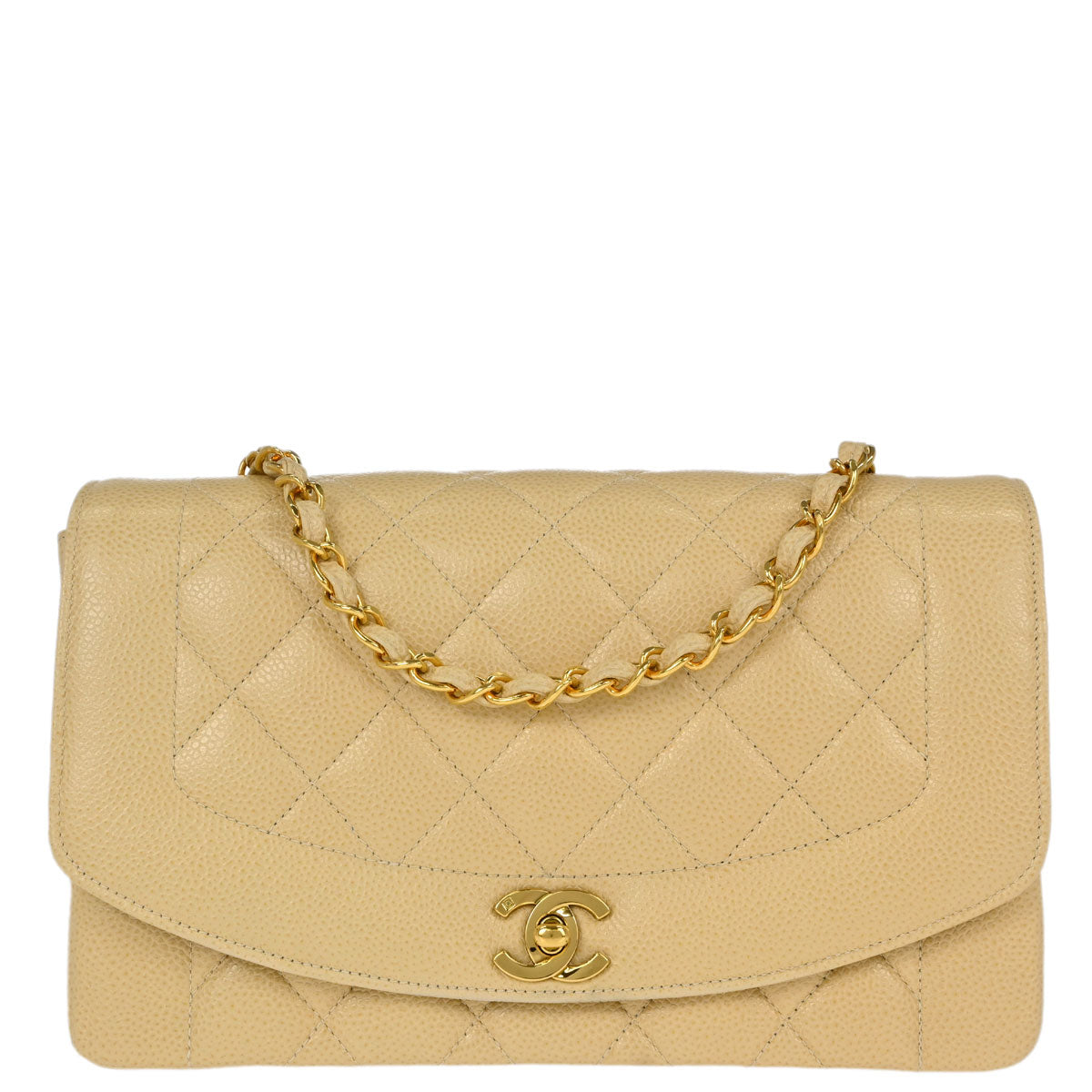 Chanel Beige Caviar Skin Medium Diana Shoulder Bag