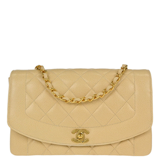 Chanel Beige Caviar Skin Medium Diana Shoulder Bag