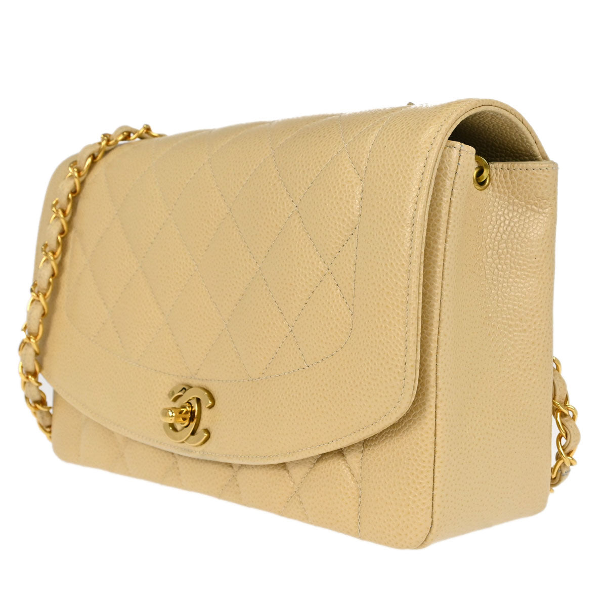 Chanel Beige Caviar Skin Medium Diana Shoulder Bag