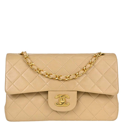 Chanel Beige Lambskin Small Classic Double Flap Shoulder Bag