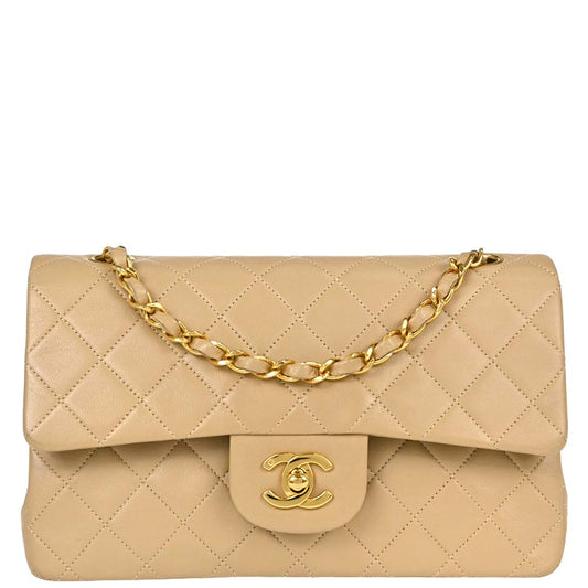 Chanel Beige Lambskin Small Classic Double Flap Shoulder Bag
