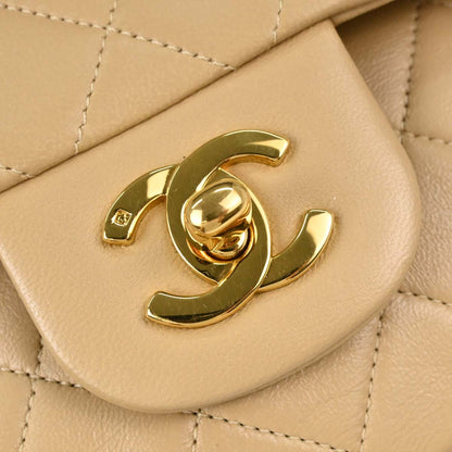 Chanel Beige Lambskin Small Classic Double Flap Shoulder Bag