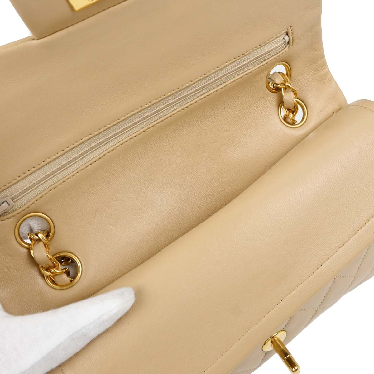 Chanel Beige Lambskin Small Classic Double Flap Shoulder Bag