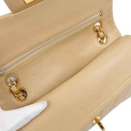 Chanel Beige Lambskin Small Classic Double Flap Shoulder Bag