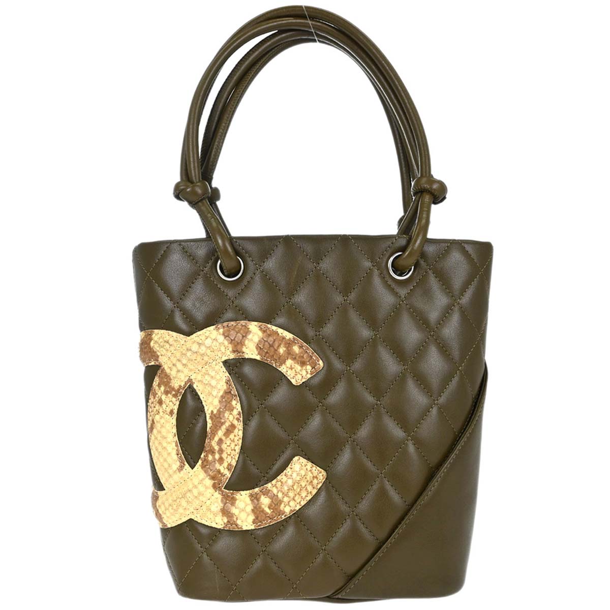 Chanel * Khaki Calfskin Python Cambon Ligne Tote Handbag