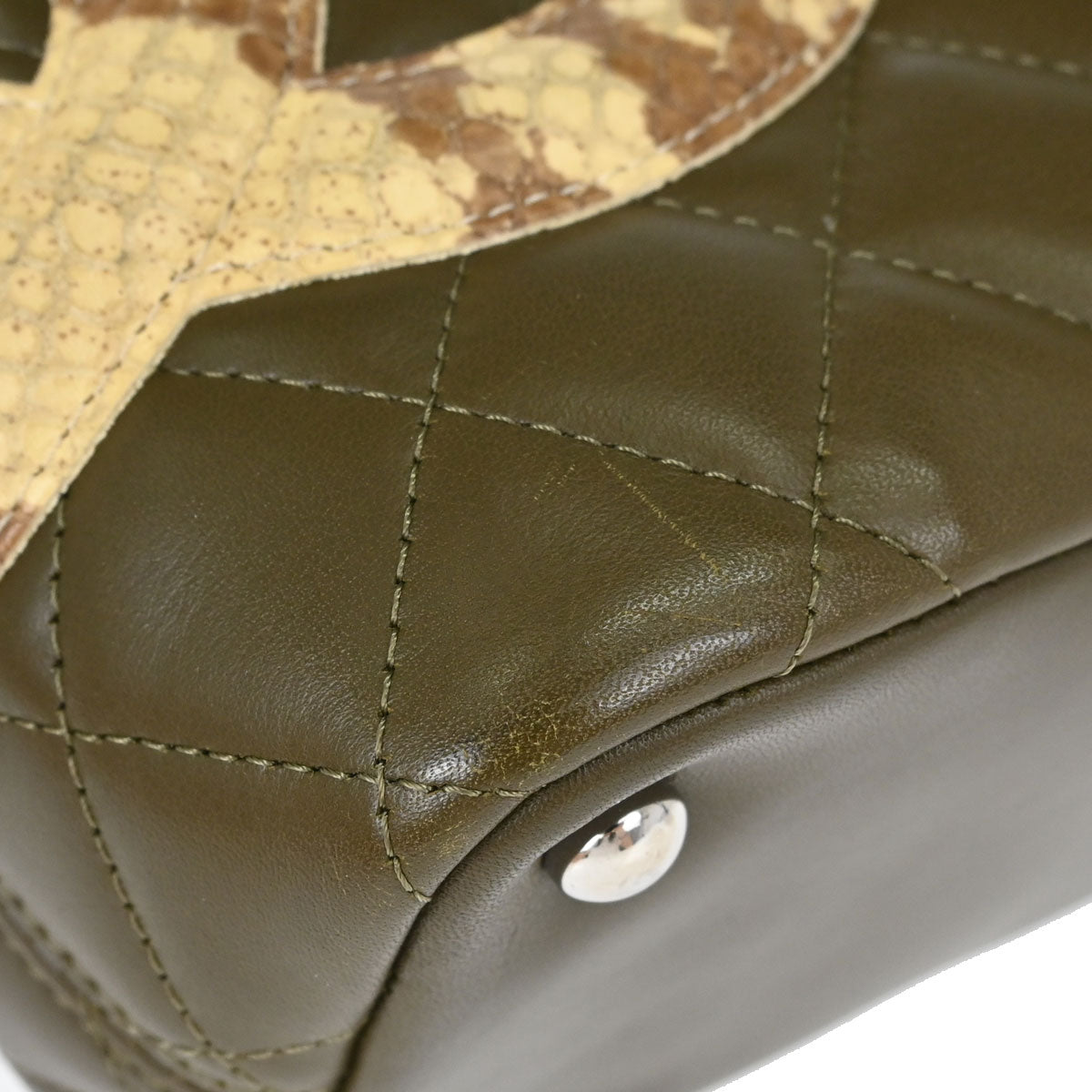 Chanel * Khaki Calfskin Python Cambon Ligne Tote Handbag