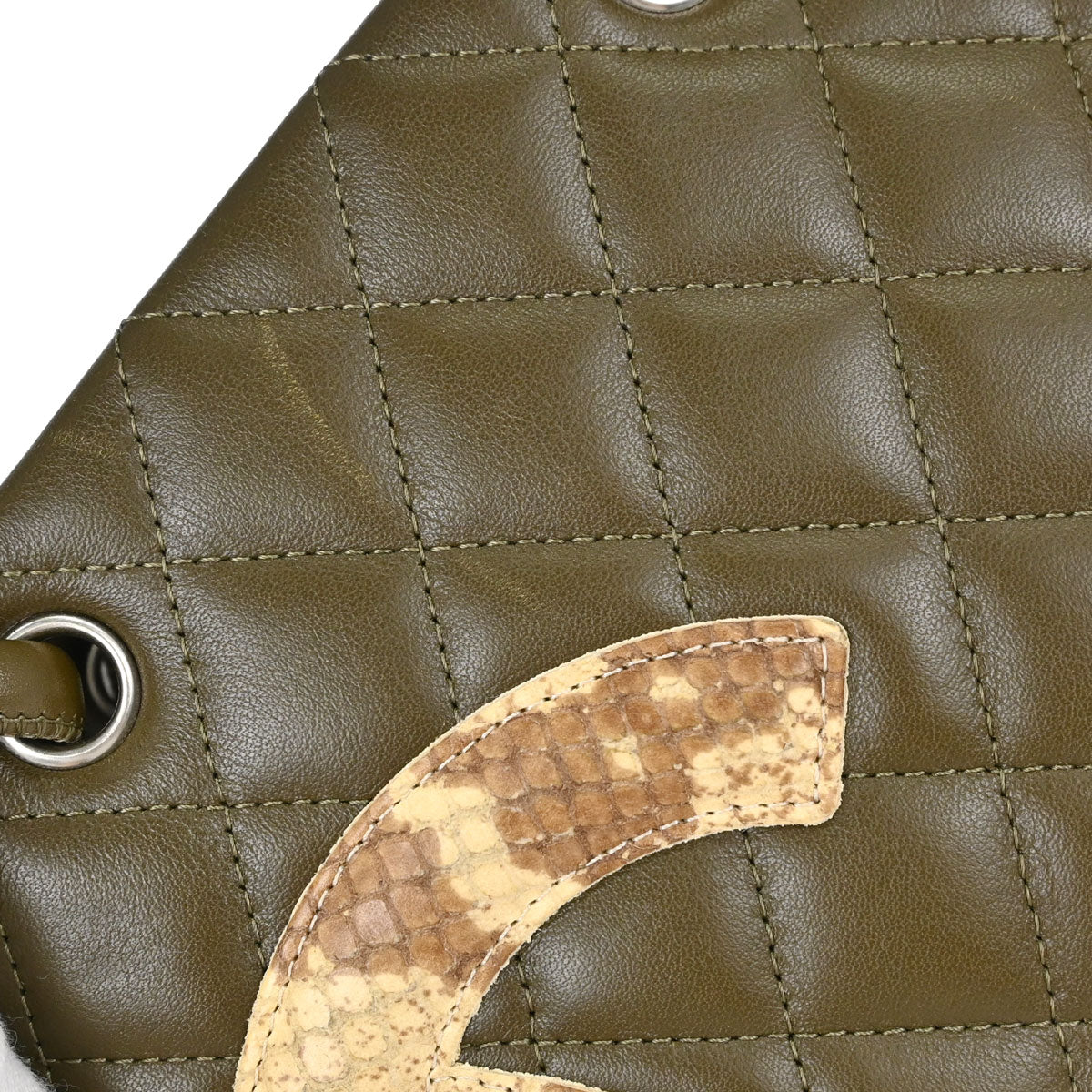 Chanel * Khaki Calfskin Python Cambon Ligne Tote Handbag