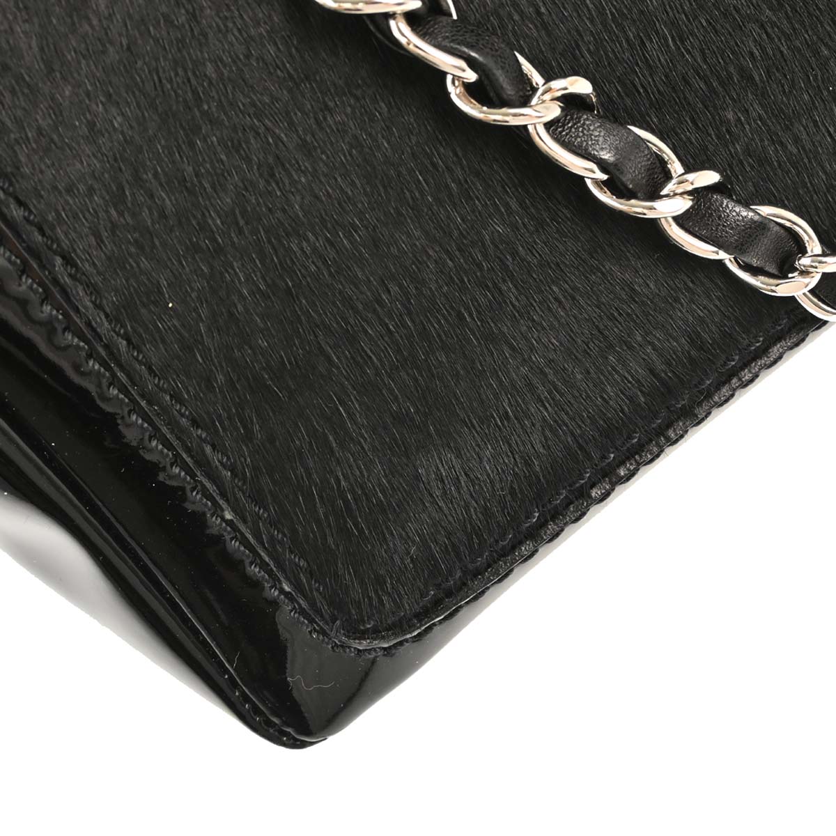 Chanel Black Pony Hair Patent Leather Tote Handbag