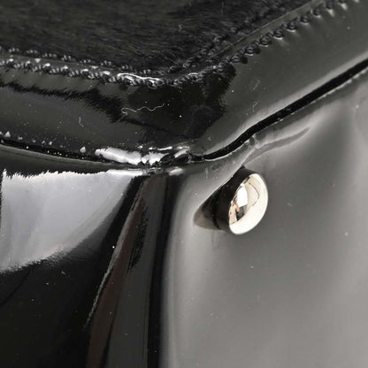Chanel Black Pony Hair Patent Leather Tote Handbag