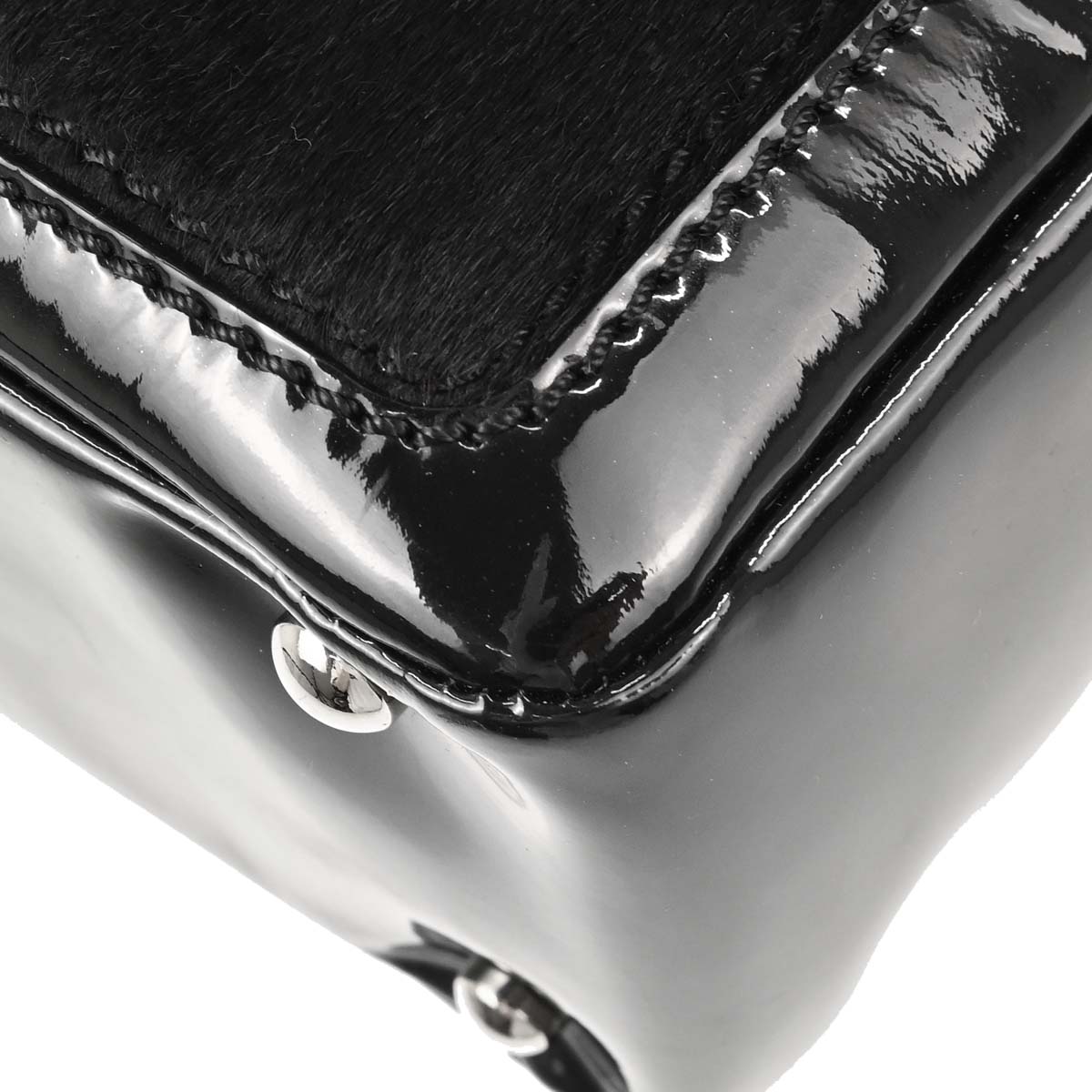 Chanel Black Pony Hair Patent Leather Tote Handbag