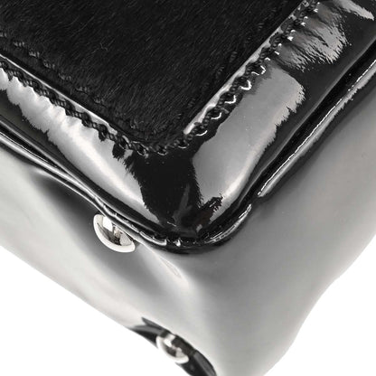 Chanel Black Pony Hair Patent Leather Tote Handbag