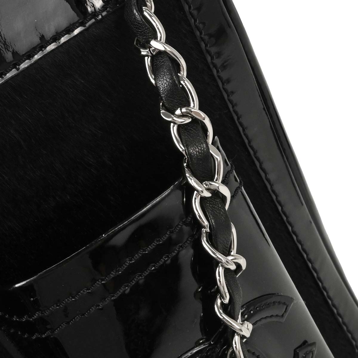 Chanel Black Pony Hair Patent Leather Tote Handbag