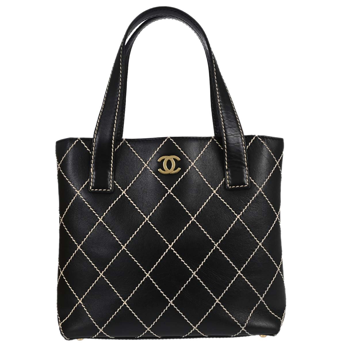 Chanel Black Calfskin Wild Stitch Tote Handbag