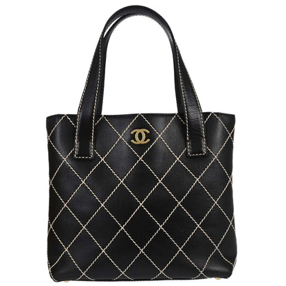 Chanel Black Calfskin Wild Stitch Tote Handbag