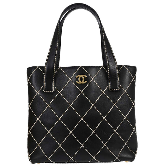 Chanel Black Calfskin Wild Stitch Tote Handbag