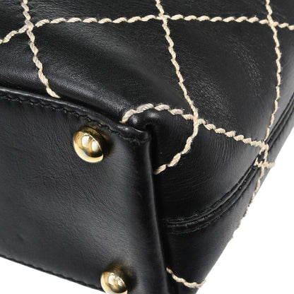 Chanel Black Calfskin Wild Stitch Tote Handbag