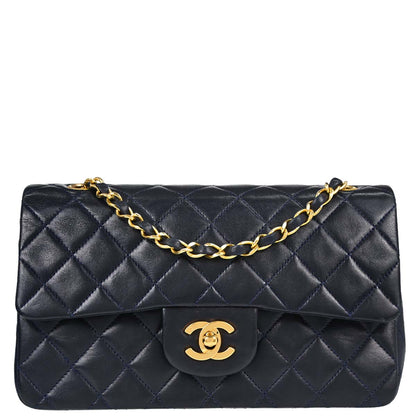 Chanel Navy Lambskin Small Classic Double Flap Shoulder Bag
