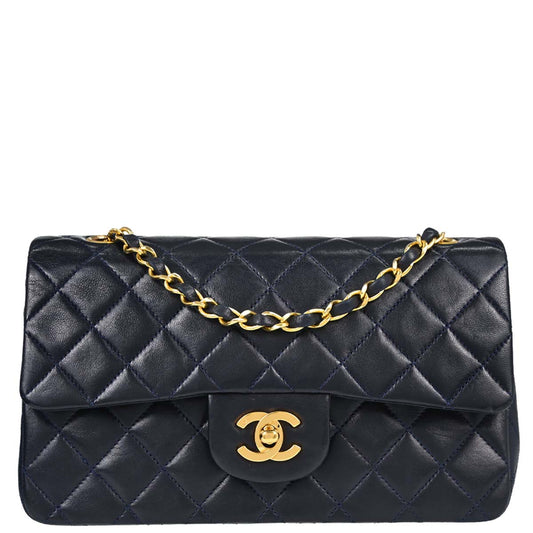 Chanel Navy Lambskin Small Classic Double Flap Shoulder Bag