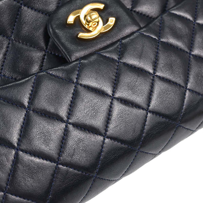 Chanel Navy Lambskin Small Classic Double Flap Shoulder Bag