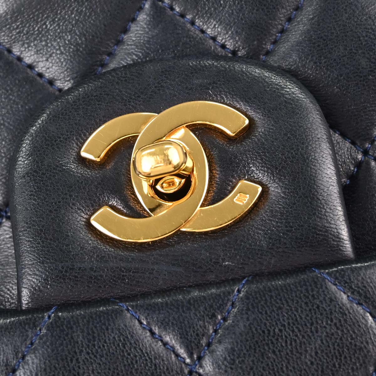 Chanel Navy Lambskin Small Classic Double Flap Shoulder Bag