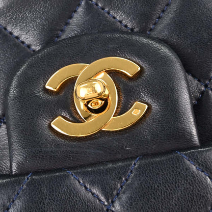 Chanel Navy Lambskin Small Classic Double Flap Shoulder Bag