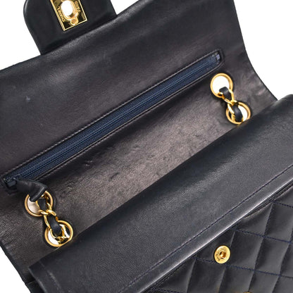 Chanel Navy Lambskin Small Classic Double Flap Shoulder Bag