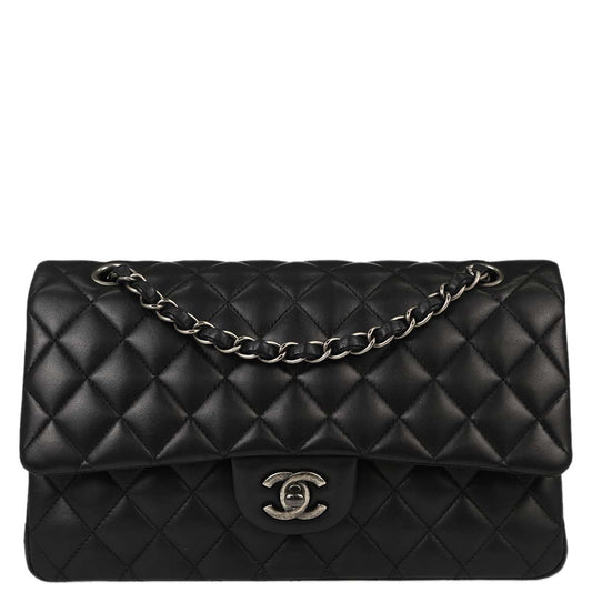 Chanel 2014-2015 Black Lambskin Medium Classic Double Flap Shoulder Bag