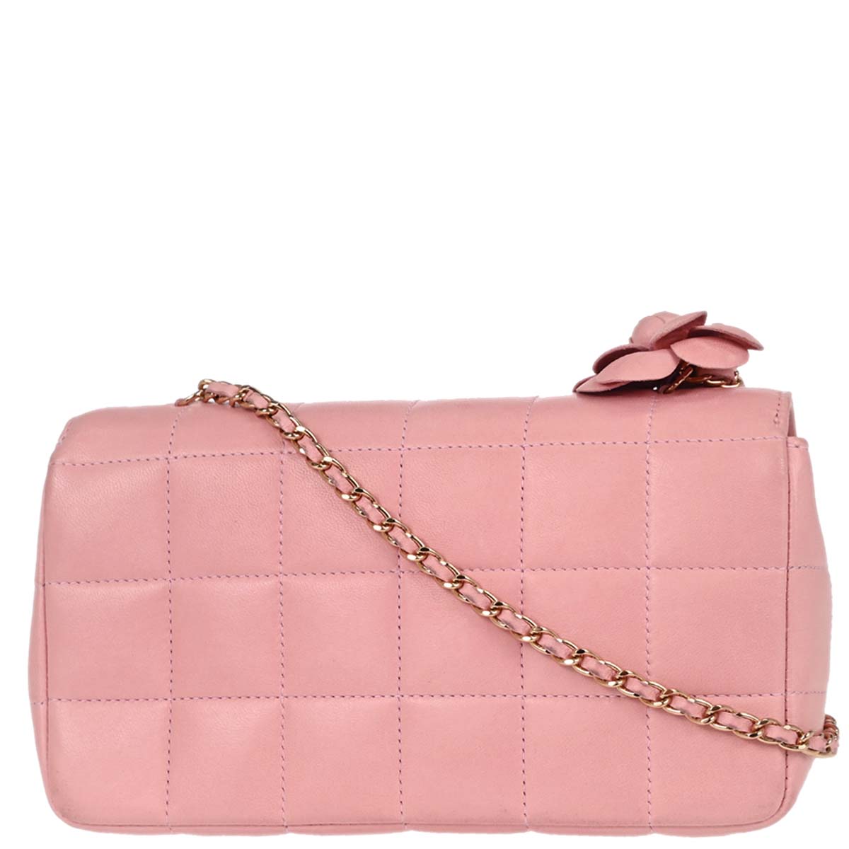 Chanel Pink Lambskin Choco Bar Camellia Shoulder Bag