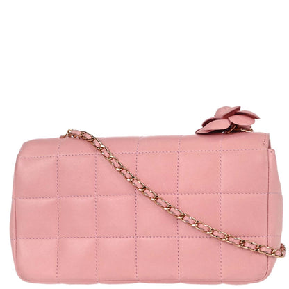 Chanel Pink Lambskin Choco Bar Camellia Shoulder Bag
