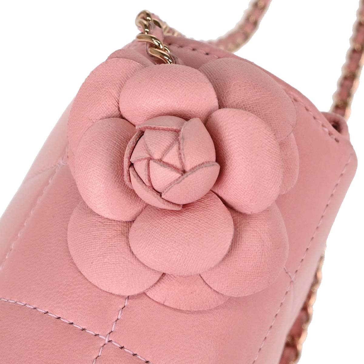 Chanel Pink Lambskin Choco Bar Camellia Shoulder Bag