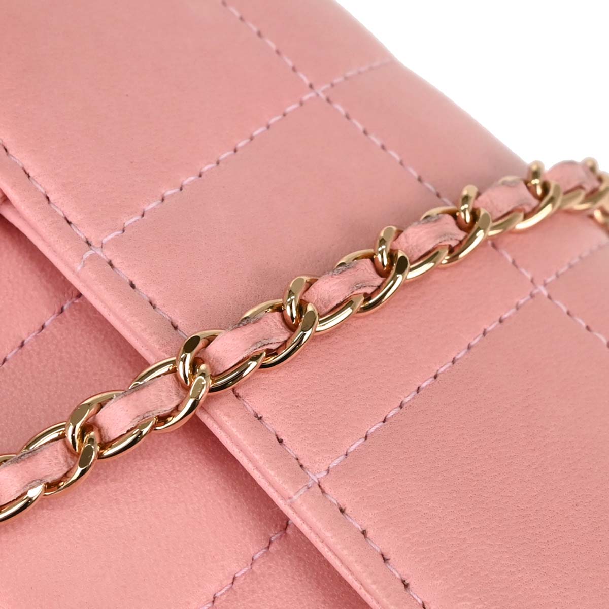 Chanel Pink Lambskin Choco Bar Camellia Shoulder Bag