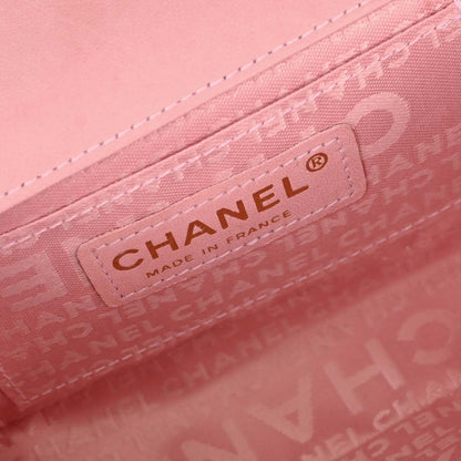Chanel Pink Lambskin Choco Bar Camellia Shoulder Bag
