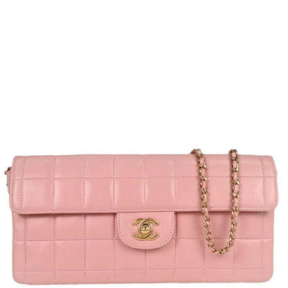 Chanel Pink Lambskin Choco Bar East West Shoulder Bag