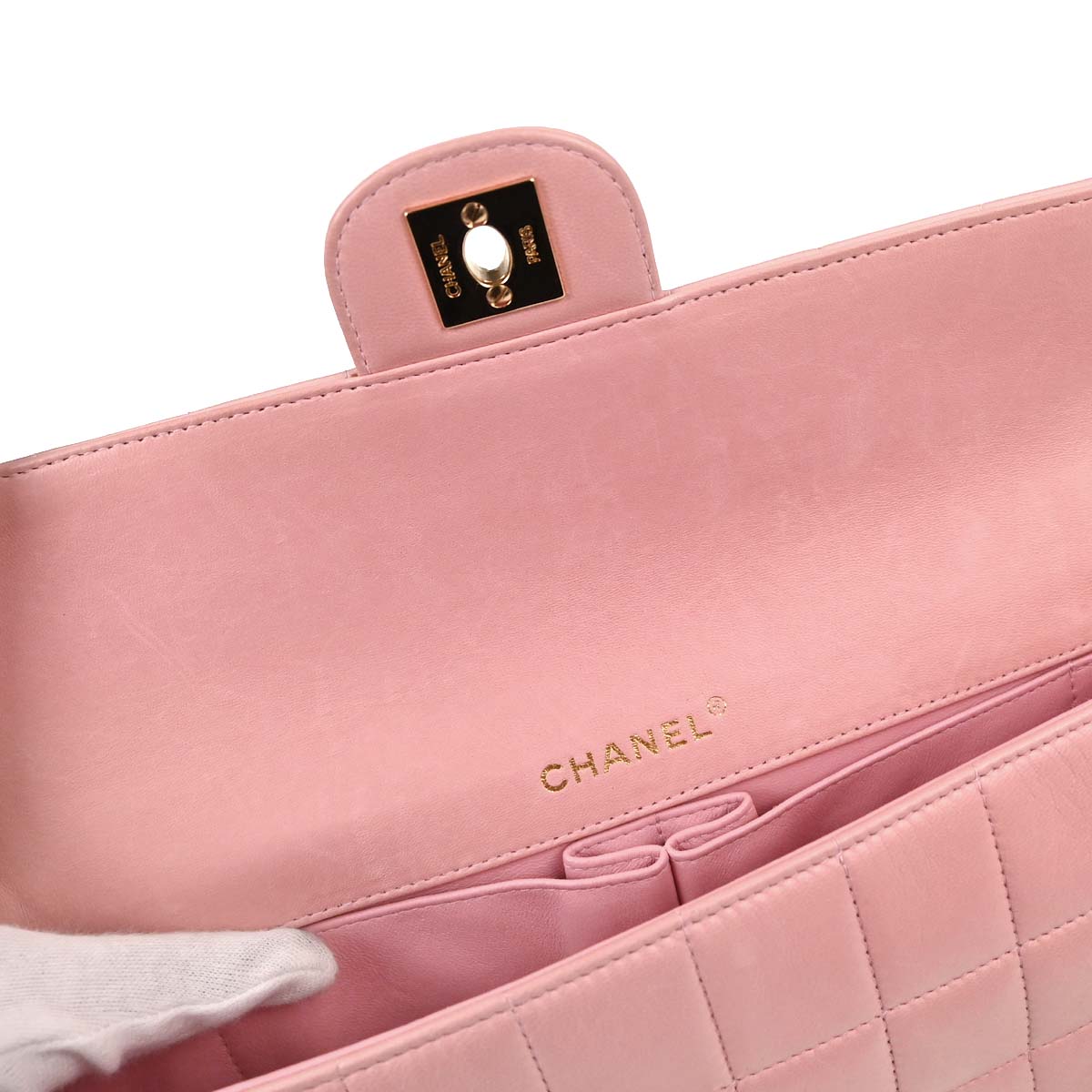 Chanel Pink Lambskin Choco Bar East West Shoulder Bag