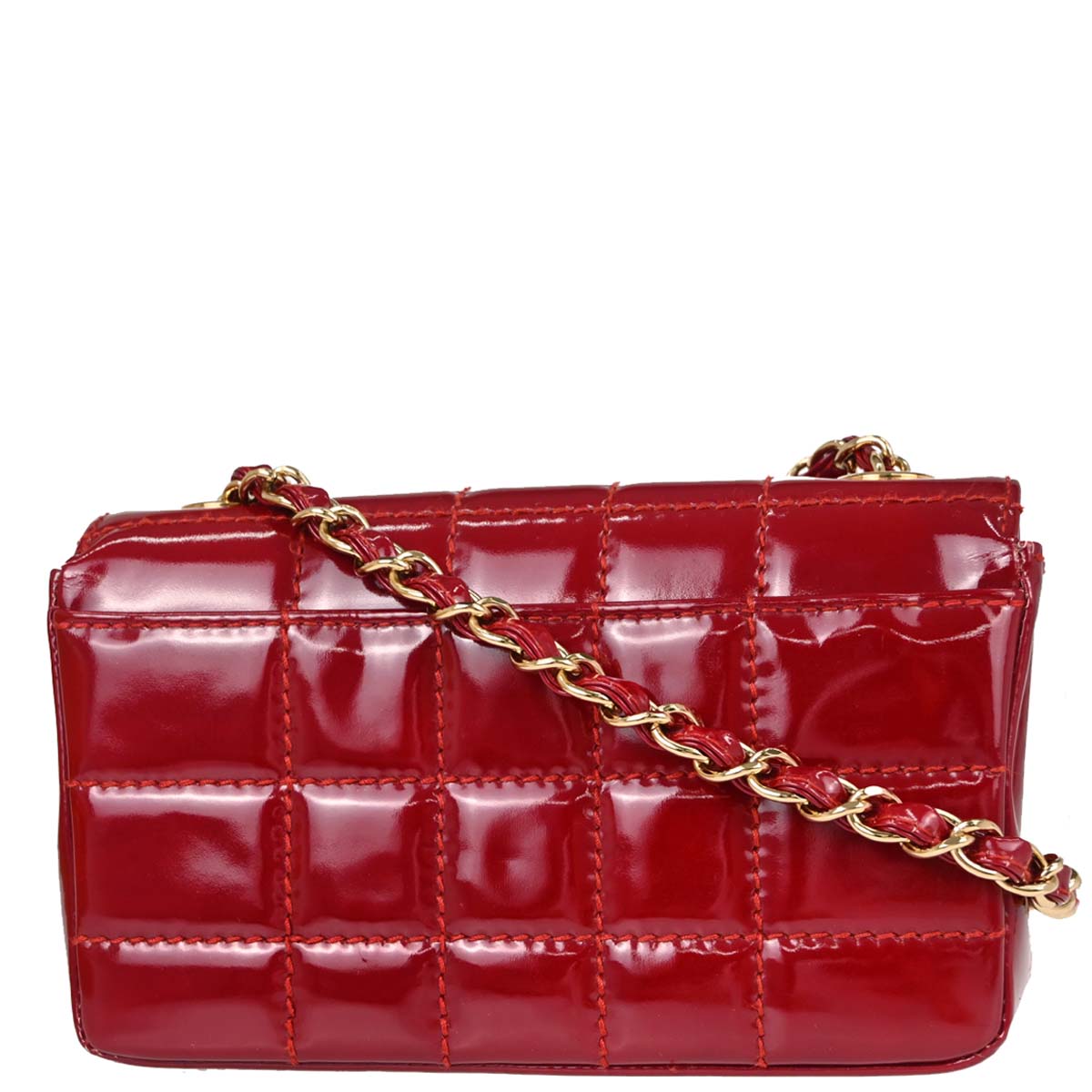 Chanel Red Patent Leather Choco Bar Single Flap Shoulder Bag