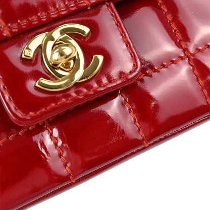 Chanel Red Patent Leather Choco Bar Single Flap Shoulder Bag