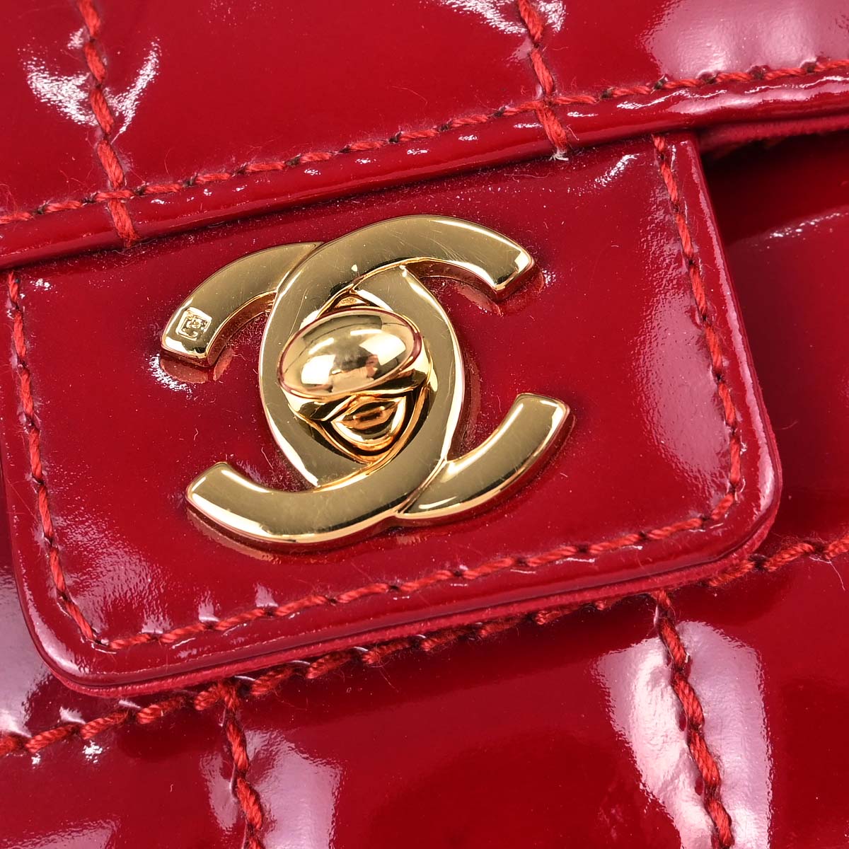 Chanel Red Patent Leather Choco Bar Single Flap Shoulder Bag