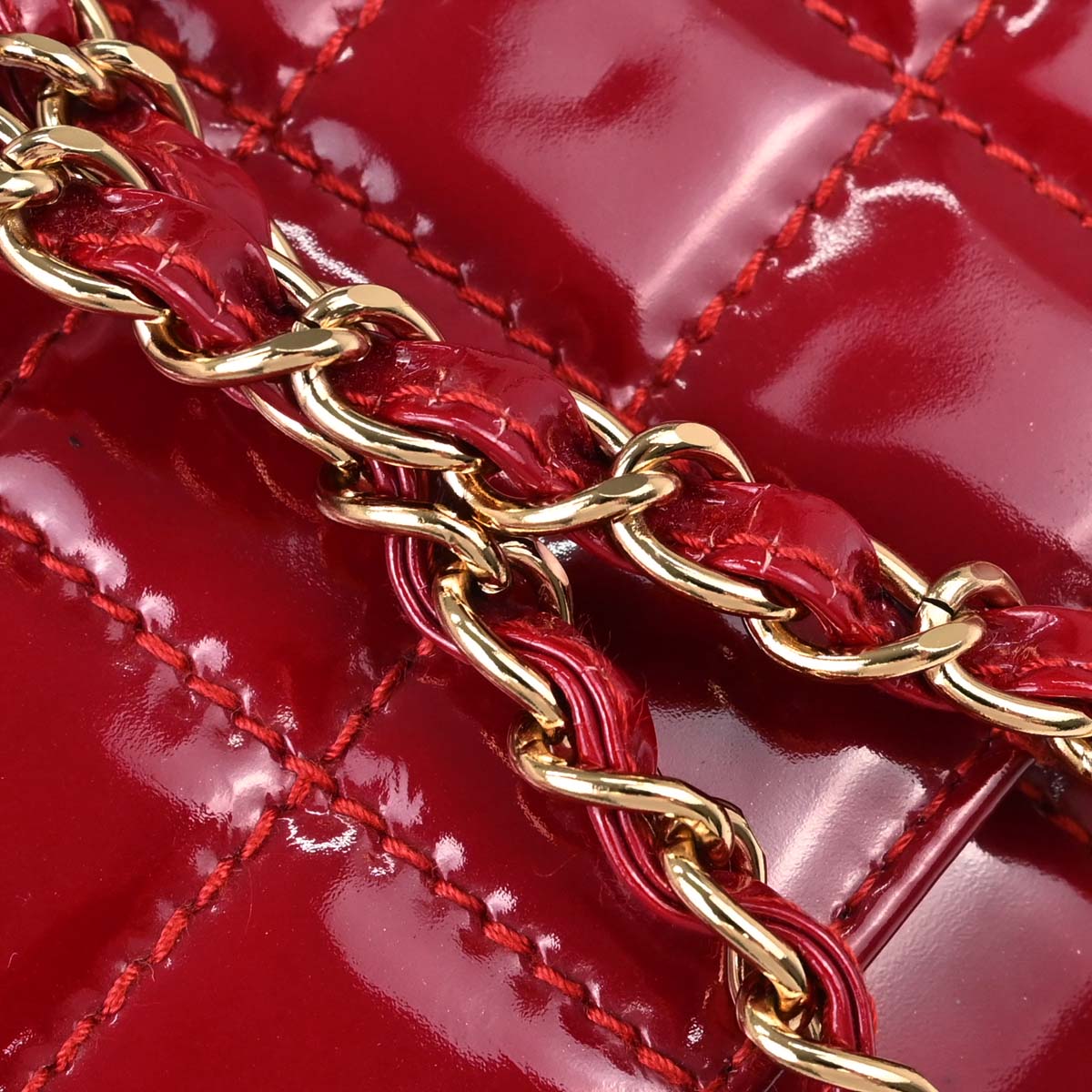 Chanel Red Patent Leather Choco Bar Single Flap Shoulder Bag