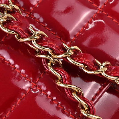 Chanel Red Patent Leather Choco Bar Single Flap Shoulder Bag
