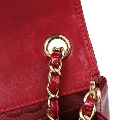 Chanel Red Patent Leather Choco Bar Single Flap Shoulder Bag