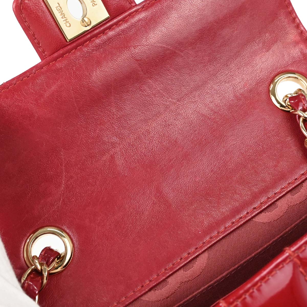 Chanel Red Patent Leather Choco Bar Single Flap Shoulder Bag