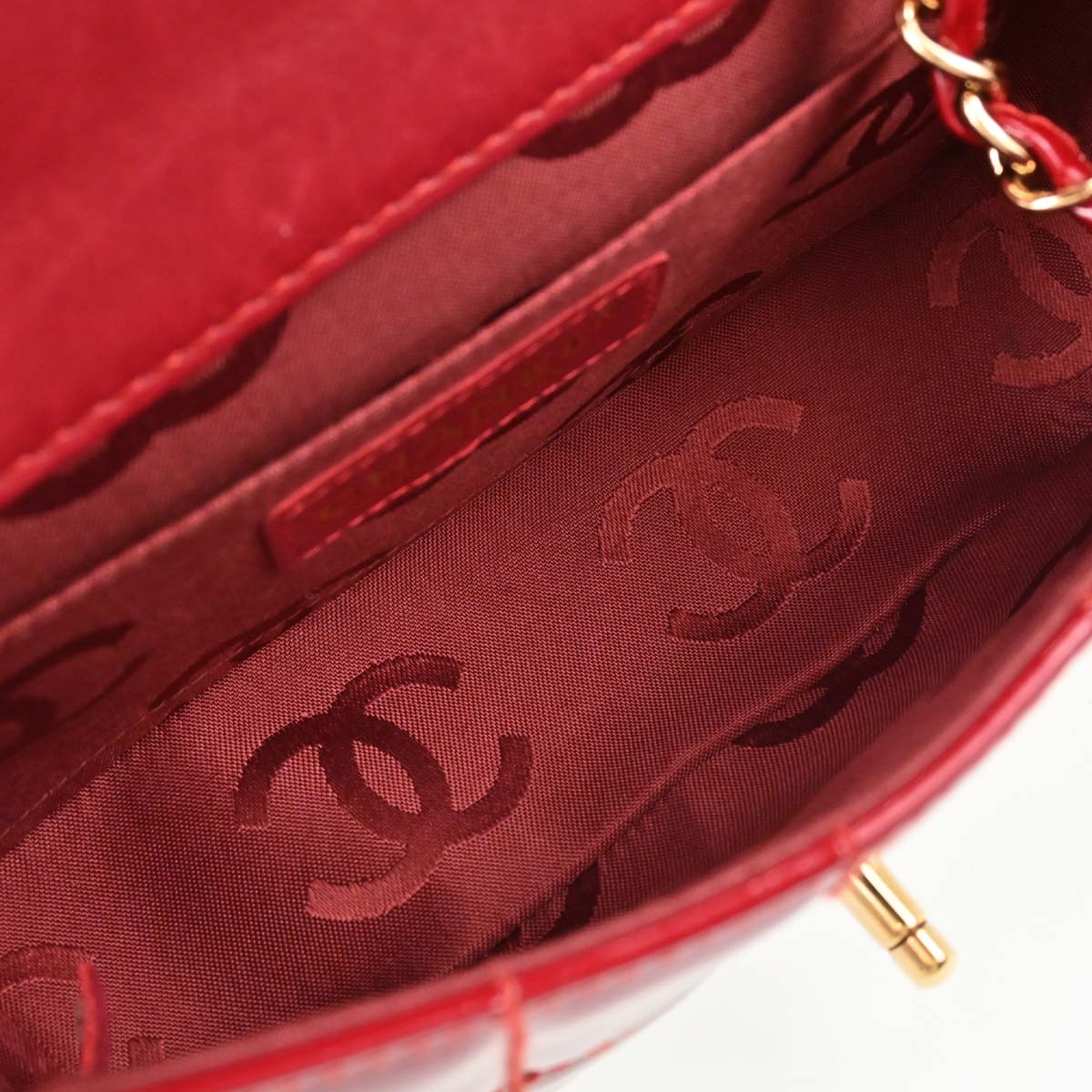 Chanel Red Patent Leather Choco Bar Single Flap Shoulder Bag
