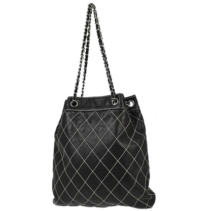 Chanel Black Lambskin Wild Stitch Chain Tote Handbag