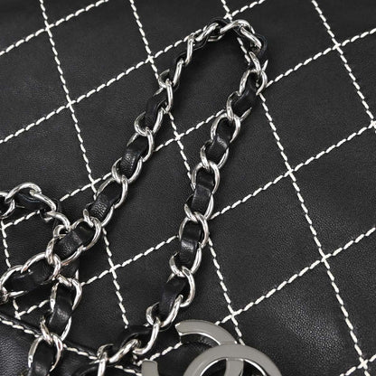 Chanel Black Lambskin Wild Stitch Chain Tote Handbag