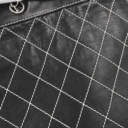 Chanel Black Lambskin Wild Stitch Chain Tote Handbag