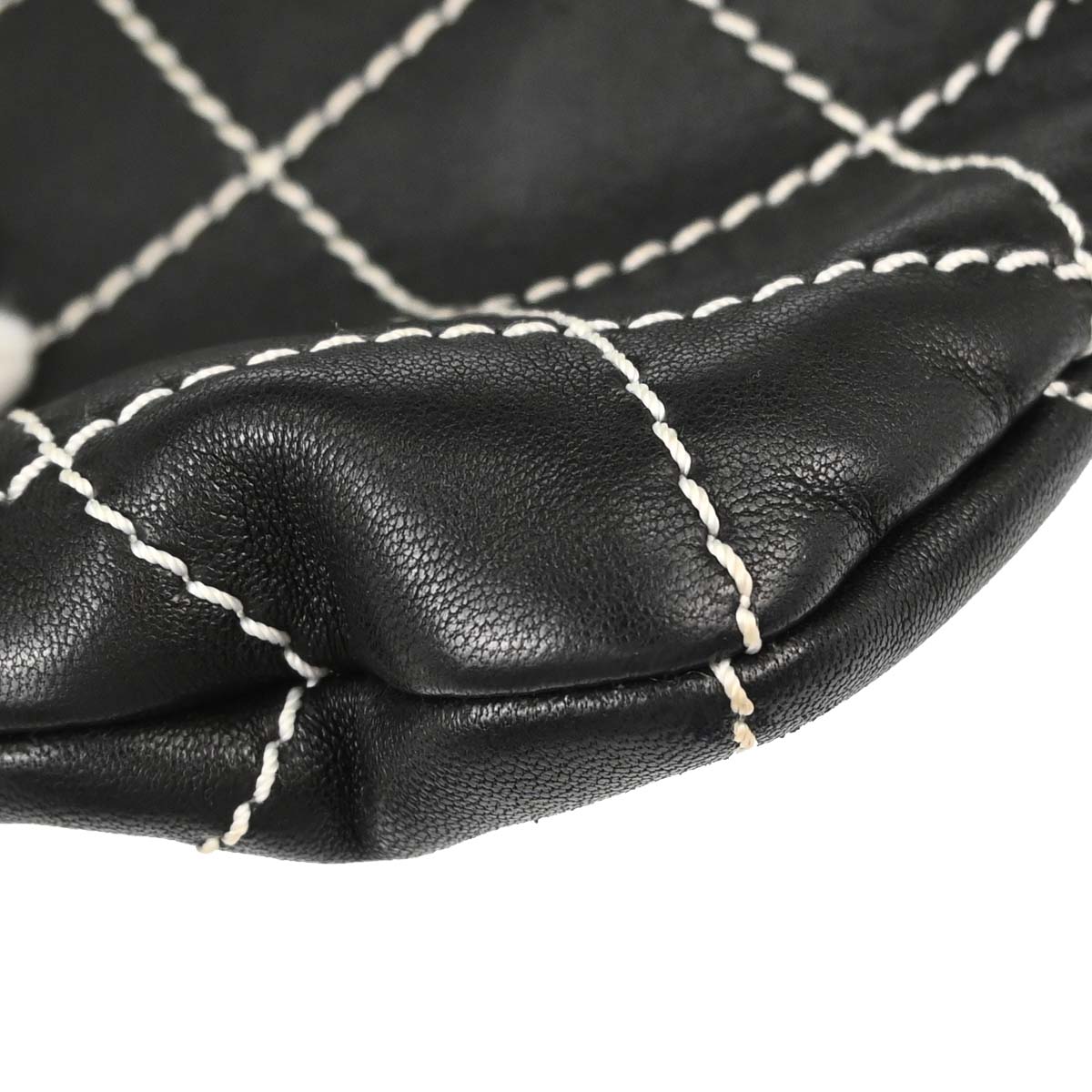 Chanel Black Lambskin Wild Stitch Chain Tote Handbag
