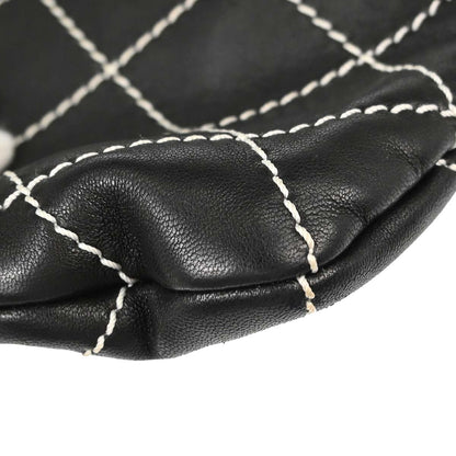 Chanel Black Lambskin Wild Stitch Chain Tote Handbag
