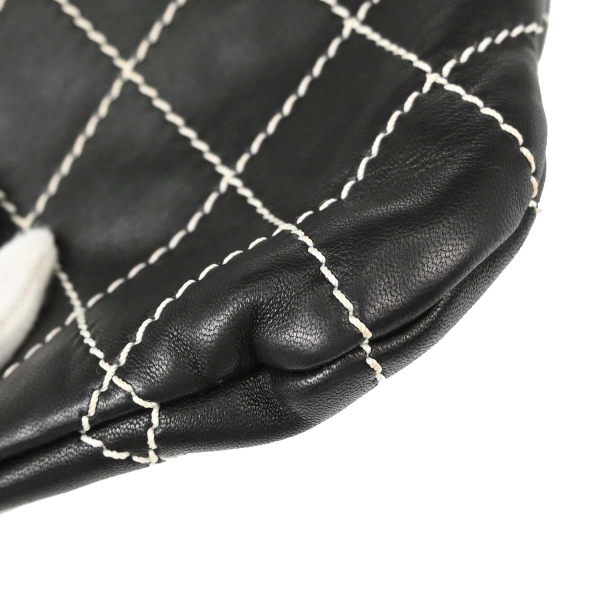 Chanel Black Lambskin Wild Stitch Chain Tote Handbag