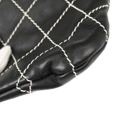 Chanel Black Lambskin Wild Stitch Chain Tote Handbag